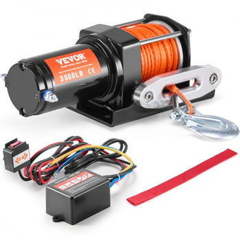 Electric Winch, 3500 lb Line Pull Capacity, 12V DC ATV/UTV Winch with ?3/16 in x 39 ft 12 Strands Synthetic Rope Aluminum Fairlead Wired Remote Control, IP55 Waterproof for Towing UTV ATV Boat