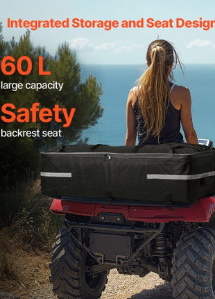 ATV Rear Storage Bag, 60L ATV Rear Cargo Storage Bag with Backrest & Waterproof Cover, 600D Oxford Cloth Rear Seat Gear Bag Fit Most ATVs with Rear Rack, Compatible with ATV, UTV, Can-Am Vehicle