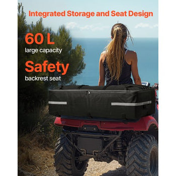 ATV Rear Storage Bag, 60L ATV Rear Cargo Storage Bag with Backrest & Waterproof Cover, 600D Oxford Cloth Rear Seat Gear Bag Fit Most ATVs with Rear Rack, Compatible with ATV, UTV, Can-Am Vehicle