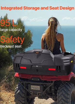 ATV Rear Storage Box and Lounger, 95L ATV Cargo Box with Seat & Backrest, Waterproof LLDPE & Lockable Lounger Storage Box Fit Most ATVs with Rear Rack, Compatible with ATV, UTV, Can-Am Vehicles