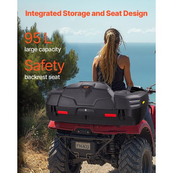 ATV Rear Storage Box and Lounger, 95L ATV Cargo Box with Seat & Backrest, Waterproof LLDPE & Lockable Lounger Storage Box Fit Most ATVs with Rear Rack, Compatible with ATV, UTV, Can-Am Vehicles