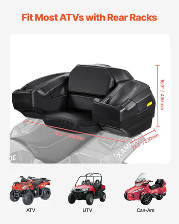 ATV Rear Storage Box and Lounger, 95L ATV Cargo Box with Seat & Backrest, Waterproof LLDPE & Lockable Lounger Storage Box Fit Most ATVs with Rear Rack, Compatible with ATV, UTV, Can-Am Vehicles