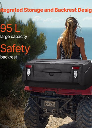 ATV Rear Storage Box, 95L ATV Rear Cargo Box with Padded Backrest, Waterproof LLDPE and Lockable Gear Storage Box Fit Most ATVs with Rear Rack, Compatible with ATV, UTV, Can-Am Vehicles