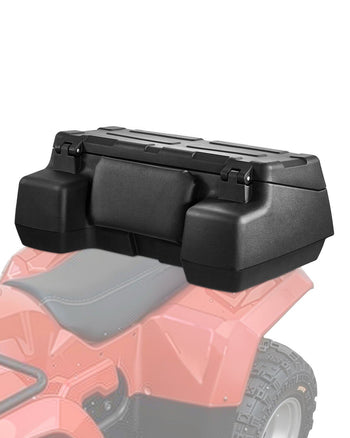 ATV Rear Storage Box, 95L ATV Rear Cargo Box with Padded Backrest, Waterproof LLDPE and Lockable Gear Storage Box Fit Most ATVs with Rear Rack, Compatible with ATV, UTV, Can-Am Vehicles