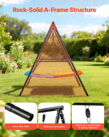 Swing Set for Backyard, 60 x 32 in Swing Seat with Heavy Duty A-Frame Metal Stand, 440 lbs Load Capacity, Reinforced with Spiral Ground Anchors, Swingset Outdoor for Kids, Black and Colorful
