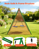 Swing Set for Backyard, 40 in Saucer Swing Seat with Heavy Duty A-Frame Metal Stand, 440 lbs Load Capacity, Reinforced with Spiral Ground Anchors, Swingset Outdoor for Kids, Green and Colorful