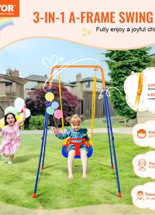 Swing Sets for Backyard, 3-in-1 Toddler Swing Set with 4 Sandbags, Foldable Metal Stand, Easy to Assemble, Swingset Indoor/Outdoor for Kids 3-6 Years, Youth 6-10 Years and Teenagers 10+