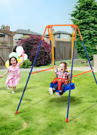 Swing Sets for Backyard, 3-in-1 Toddler Swing Set with 4 Sandbags, Foldable Metal Stand, Easy to Assemble, Swingset Indoor/Outdoor for Kids 3-6 Years, Youth 6-10 Years and Teenagers 10+