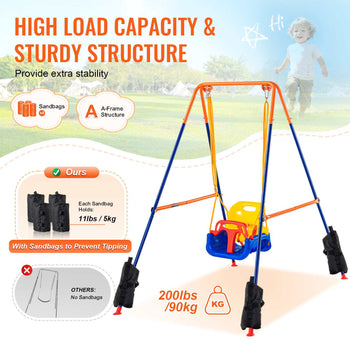 Swing Sets for Backyard, 3-in-1 Toddler Swing Set with 4 Sandbags, Foldable Metal Stand, Easy to Assemble, Swingset Indoor/Outdoor for Kids 3-6 Years, Youth 6-10 Years and Teenagers 10+
