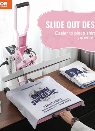 Heat Press, 15 x 15 inch Digital Heat Press Machine, Slide Out Heat Transfer Machine, Fast and Even Heating, 2-Layer Insulation Cotton, Heat Transfer Machine for T-Shirts/Pillows/Bags, Pink