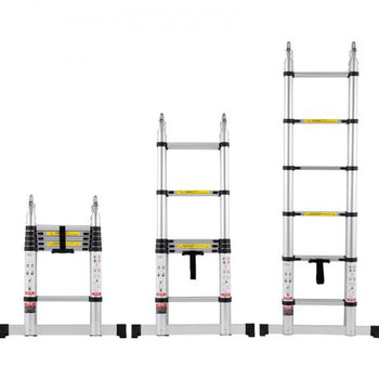 Telescoping Ladder, 12.5FT A-Shape Aluminum Extension Ladder Lightweight, Multi-button Retraction Collapsible Ladder, 375 LBS Capacity w/ Stabilizer Bar, Multi-Purpose Ladders for RV, Camper
