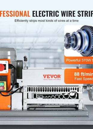 Electric Cable Stripping Tool, 0.06''-1.57'' Motorized Wire Stripper, 370 W, 88 ft/min, Includes Manual Crank & 11 Channels, Ideal for Copper Scrap Recycling