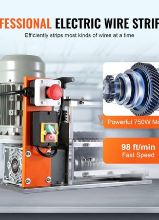 VEVOR Automatic Wire Stripping Machine, 0.06''-1.57'' Electric Motorized Cable Stripper, 750 W, 98 ft/min Wire Peeler with Visible Stripping Depth Reference, 10 Channels for Scrap Copper Recycling