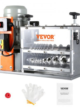 VEVOR Automatic Wire Stripping Machine, 0.06''-1.57'' Electric Motorized Cable Stripper, 750 W, 98 ft/min Wire Peeler with Visible Stripping Depth Reference, 10 Channels for Scrap Copper Recycling
