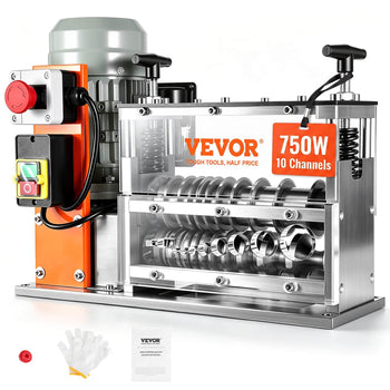 VEVOR 750W 10-channel hydraulic press machine with aluminum frame and orange accents, ideal for crafting and metalwork.