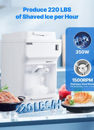 Commercial Ice Shaver Crusher, 220lbs Per Hour Electric Snow Cone Maker with 4L Ice Cube Box, 350W 1500RPM Tabletop Shaved Ice Machine for Parties Events Bar, Home and Commercial Use (White)