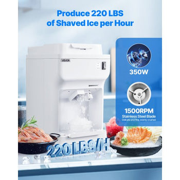 Commercial Ice Shaver Crusher, 220lbs Per Hour Electric Snow Cone Maker with 4L Ice Cube Box, 350W 1500RPM Tabletop Shaved Ice Machine for Parties Events Bar, Home and Commercial Use (White)