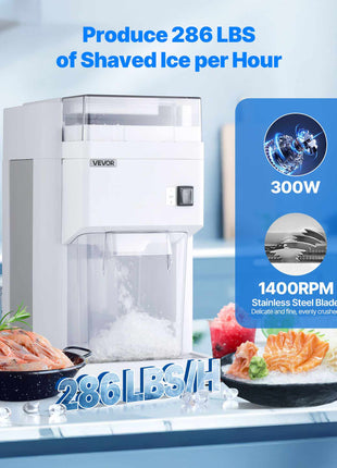 Commercial Ice Shaver Machine, 1.91QT /1.8L Large Electric Ice Cube Crusher Shaved Maker with 300W Premium Motor, Stainless Steel Blades, for Bar Mixing Seafood Preservation Home Party, White