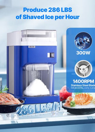 Commercial Ice Shaver Machine, 1.91QT /1.8L Large Electric Snow Cone Machine, Fine & Fluffy with 300W Motor, Stainless Steel Blades, Shaved Ice Maker for Dessert Shop Home Party Restaurant, Blue
