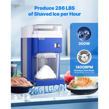 Commercial Ice Shaver Machine, 1.91QT /1.8L Large Electric Snow Cone Machine, Fine & Fluffy with 300W Motor, Stainless Steel Blades, Shaved Ice Maker for Dessert Shop Home Party Restaurant, Blue
