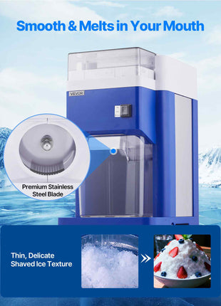 Commercial Ice Shaver Machine, 1.91QT /1.8L Large Electric Snow Cone Machine, Fine & Fluffy with 300W Motor, Stainless Steel Blades, Shaved Ice Maker for Dessert Shop Home Party Restaurant, Blue