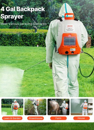 Battery Powered Backpack Sprayer, 0-90 PSI Adjustable Pressure, 4 Gallon Tank, Back Pack Sprayer with 8 Nozzles and 2 Wands, 12V 8Ah Battery, Wide Mouth Lid for Weeding, Spraying, Cleaning
