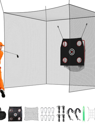 Golf Batting Cage, 10 x 10 x 10 FT Golf Cage, Driving Hitting Cages with 3-Ply Knotless Polyester, Golfs Target & 9-Hole Baseball Target, Golfs Hitting Net for Indoor, Outdoor, Backyard