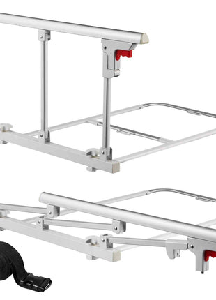 Foldable Bed Rail for Elderly, 28 in Bedside Assist Rail with Fixing Strap, Adjustable Height Pipe Bedside Cane, High-Strength Metal Senior Bed Bar, Hand Guard Grab Fits King, Queen, Full, Twin