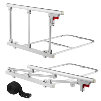 Foldable Bed Rail for Elderly, 28 in Bedside Assist Rail with Fixing Strap, Adjustable Height Pipe Bedside Cane, High-Strength Metal Senior Bed Bar, Hand Guard Grab Fits King, Queen, Full, Twin