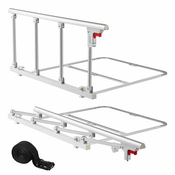 Foldable Bed Rail for Elderly, 38 in Bedside Assist Rail with Fixing Strap, Adjustable Height Pipe Bedside Cane, High-Strength Metal Senior Bed Bar, Hand Guard Grab Fits King, Queen, Full, Twin