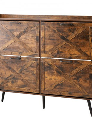 Shoe Cabinet with 4 Flip Drawers, Farmhouse Shoes Storage Cabinet with Wood Legs and Anti-Tipping Device, Freestanding Shoe Organizer Ideal for Entryway, Hallway, Bedroom, Living Room, Brown
