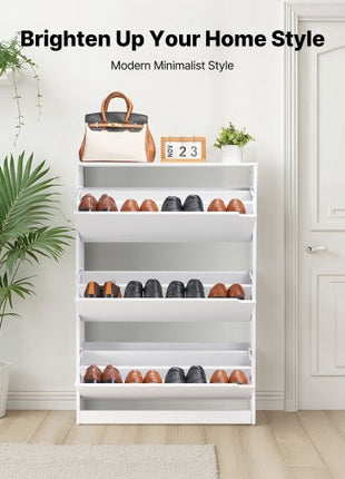 Shoe Cabinet with 3 Flip Drawers, Modern Shoes Storage Cabinet with Anti-Tipping Device, Freestanding Shoe Rack Organizer, Ideal for Entryway, Hallway, Bedroom, Living Room, Closet, White