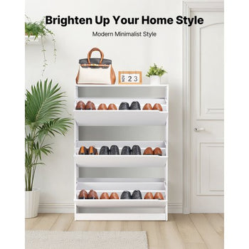 Shoe Cabinet with 3 Flip Drawers, Modern Shoes Storage Cabinet with Anti-Tipping Device, Freestanding Shoe Rack Organizer, Ideal for Entryway, Hallway, Bedroom, Living Room, Closet, White