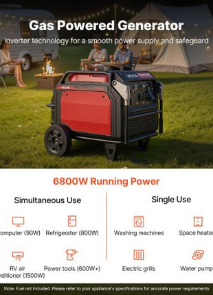 Inverter Generator, 10000W Peak Watt 6800W Operating Watt?Quiet Inverter Generator, Remote Start Inverters Generators for Home Outdoor, Gas Powered, Stable Power, CO Sensor, RV Ready 1A & 2.1A Outlets, Long Run Time