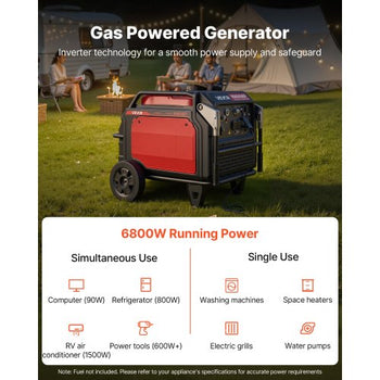 Inverter Generator, 10000W Peak Watt 6800W Operating Watt?Quiet Inverter Generator, Remote Start Inverters Generators for Home Outdoor, Gas Powered, Stable Power, CO Sensor, RV Ready 1A & 2.1A Outlets, Long Run Time