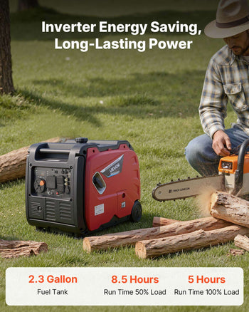 Inverter Generator, 4200W Peak Watt Quiet Inverter Generator, Electric Start Inverters Generators for Home Outdoor, Gas Powered, Stable Power, CO Sensor, RV Ready 8.3A Outlet, Long Run Time