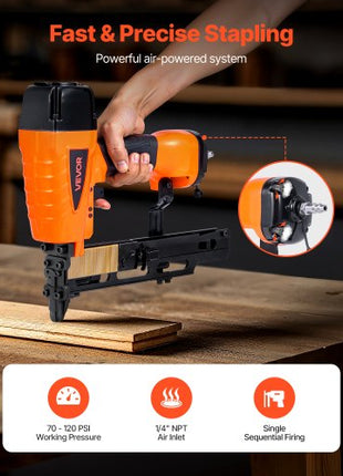 Pneumatic Staple Gun, 16 Gauge 7/16-inch Medium Crown Pneumatic Stapler 1" to 2" Length, 70-120PSI Heavy Duty Air-Powered Staple Gun for Roof Decking, Wall Sheathing, Fencing and Subflooring