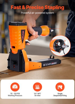 Pneumatic Carton Closing Stapler, 13 Gauge Pneumatic Cardboard Staple Gun for 1-3/8 inch Crown 5/8" & 3/4" Length, Depth-Adjustable 70-120 PSI Air Staple Gun for Boxes Carton Closing, Packaging