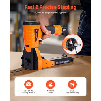 Pneumatic Carton Closing Stapler, 13 Gauge Pneumatic Cardboard Staple Gun for 1-3/8 inch Crown 5/8" & 3/4" Length, Depth-Adjustable 70-120 PSI Air Staple Gun for Boxes Carton Closing, Packaging