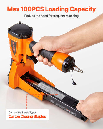 Pneumatic Carton Closing Stapler, 13 Gauge Pneumatic Cardboard Staple Gun for 1-3/8 inch Crown 5/8" & 3/4" Length, Depth-Adjustable 70-120 PSI Air Staple Gun for Boxes Carton Closing, Packaging
