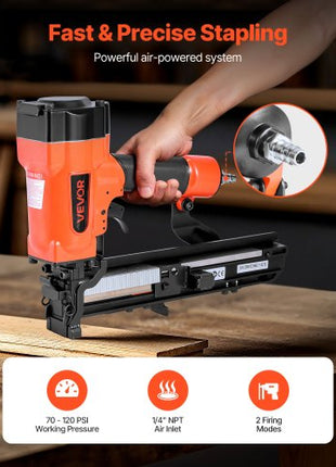 Pneumatic Staple Gun, 16 Gauge 1-inch Wide Crown Pneumatic Stapler 5/8" to 1-1/2" Length, 70-120PSI Air Staple Gun with Two Firing Modes for Roof Decking, Wall Sheathing, Fencing, Subflooring