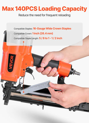 Pneumatic Staple Gun, 16 Gauge 1-inch Wide Crown Pneumatic Stapler 5/8" to 1-1/2" Length, 70-120PSI Air Staple Gun with Two Firing Modes for Roof Decking, Wall Sheathing, Fencing, Subflooring