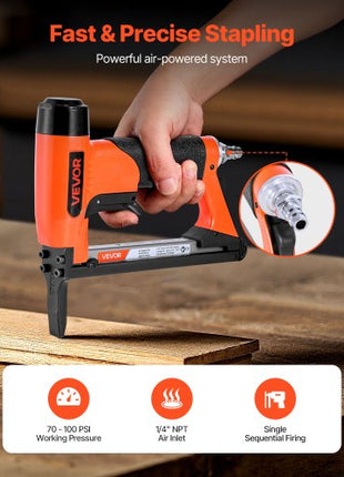 Pneumatic Staple Gun, 20 Gauge Long-Nose Upholstery Stapler for 50 Series Fine Wire Staples 1/2-inch Crown 1/4"-5/8" Length, Max 110PCS Loading Air Staple Gun for Upholstering, Woodworking, DIY