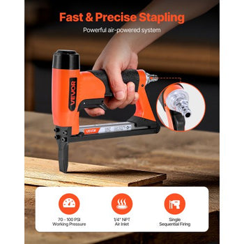 Pneumatic Staple Gun, 20 Gauge Long-Nose Upholstery Stapler for 50 Series Fine Wire Staples 1/2-inch Crown 1/4"-5/8" Length, Max 110PCS Loading Air Staple Gun for Upholstering, Woodworking, DIY