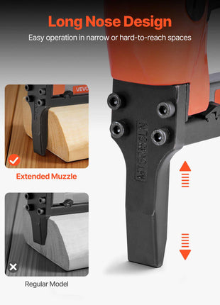 Pneumatic Staple Gun, 20 Gauge Long-Nose Upholstery Stapler for 50 Series Fine Wire Staples 1/2-inch Crown 1/4"-5/8" Length, Max 110PCS Loading Air Staple Gun for Upholstering, Woodworking, DIY