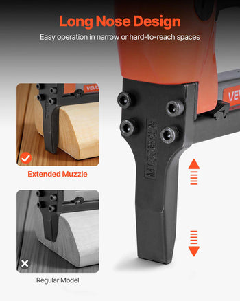 Pneumatic Staple Gun, 20 Gauge Long-Nose Upholstery Stapler for 50 Series Fine Wire Staples 1/2-inch Crown 1/4"-5/8" Length, Max 110PCS Loading Air Staple Gun for Upholstering, Woodworking, DIY