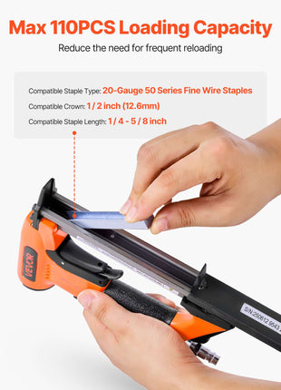 Pneumatic Staple Gun, 20 Gauge Air Upholstery Stapler for 50 Series Fine Wire Staples 1/2" Crown 1/4"-5/8" Length, Max 110PCS Loading Air Staple Gun for Upholstering, Woodworking, DIY Projects