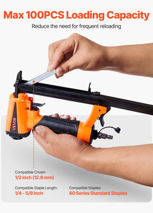 Pneumatic Staple Gun, 21 Gauge Pneumatic Upholstery Stapler for 80 Series 1/2-inch Crown 1/4"-5/8" Length Staples, 70-110 PSI Air Staple Gun for Woodworking, Upholstering, Crafts, DIY Projects