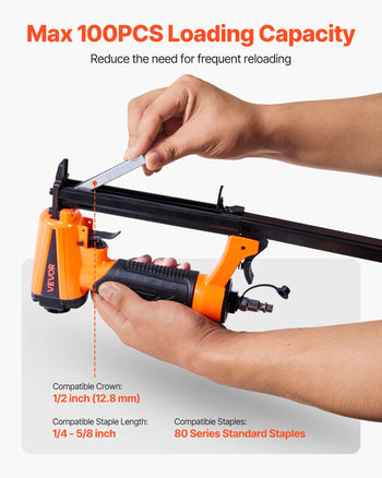 Pneumatic Staple Gun, 21 Gauge Pneumatic Upholstery Stapler for 80 Series 1/2-inch Crown 1/4"-5/8" Length Staples, 70-110 PSI Air Staple Gun for Woodworking, Upholstering, Crafts, DIY Projects