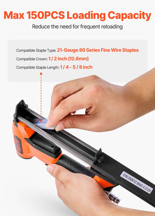 Pneumatic Staple Gun, 21 Gauge Air Upholstery Stapler for 80 Series Fine Wire Staples 1/2" Crown 1/4"-5/8" Length, Max 150PCS Loading Air Staple Gun for Upholstering, Woodworking, DIY Projects
